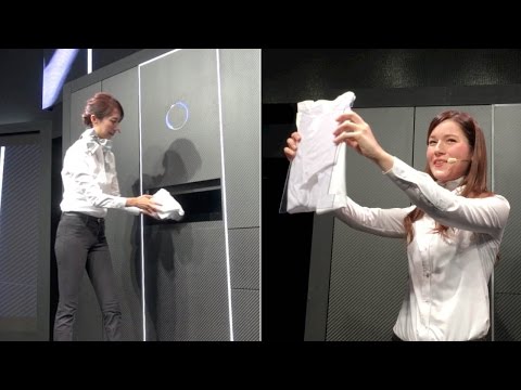 A demonstration of “Laundroid,” the world’s first automated laundry-folding robot